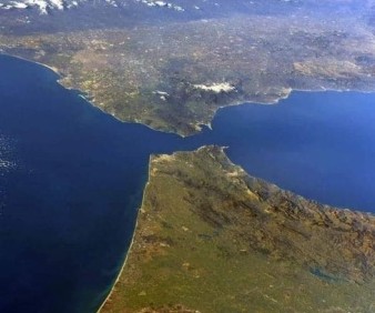 The strait of Gibraltar between Morocco and Spain